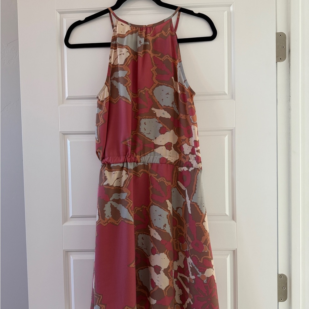 Bar III Pink and Gray Patterned Midi Dress